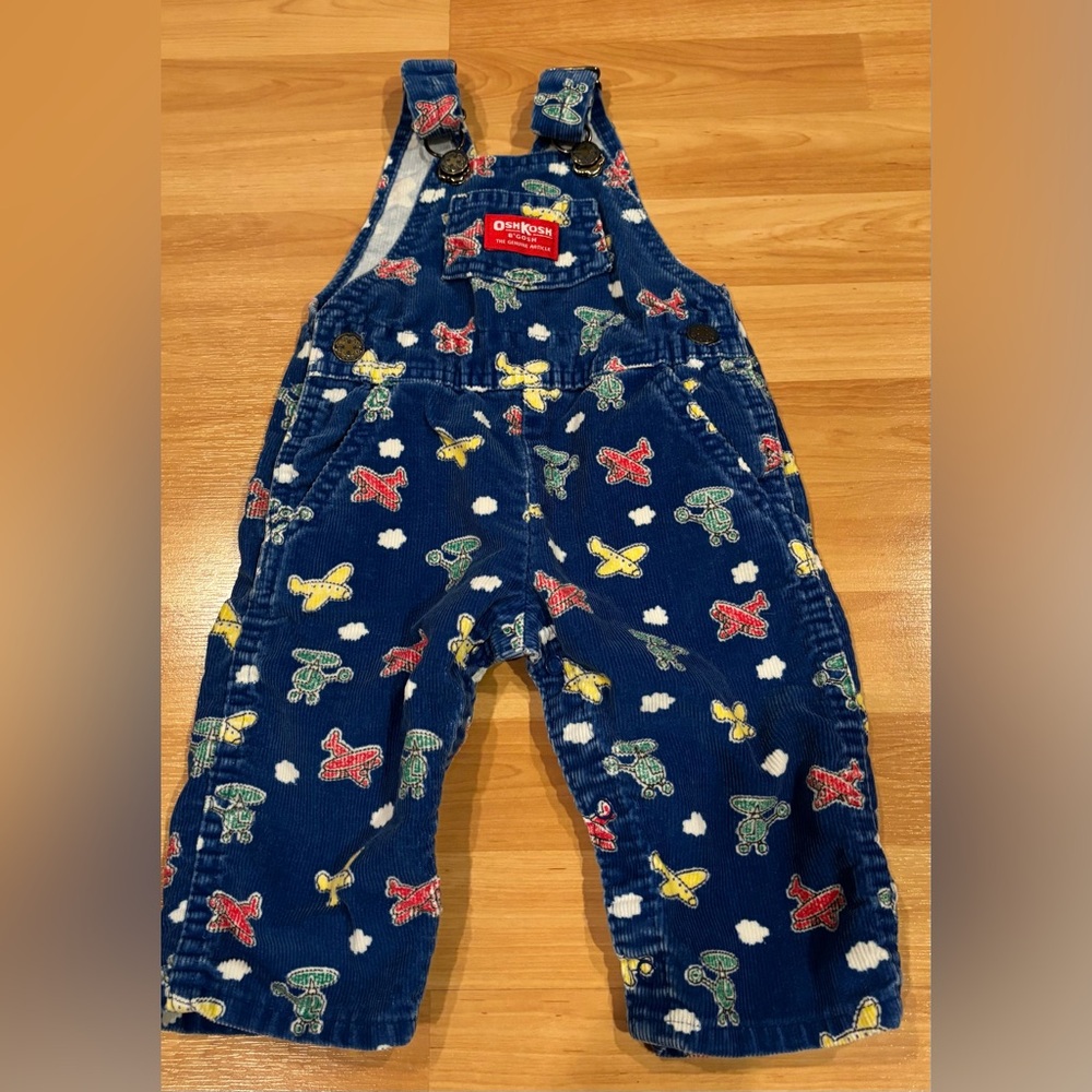 OshKosh B'gosh Vintage Made in USA Corduroy Overalls with Airplane Print